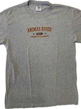 Anvil Gray 'Animas River Durango Colorado' Short Sleeve Tee with Orange Print